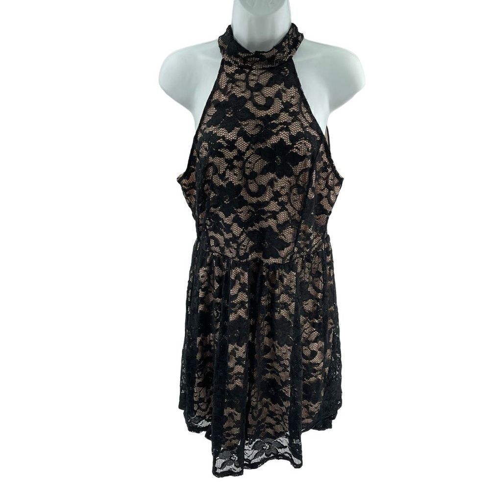 Charlotte Russe black lace mini dress  sleeveless high collar XL